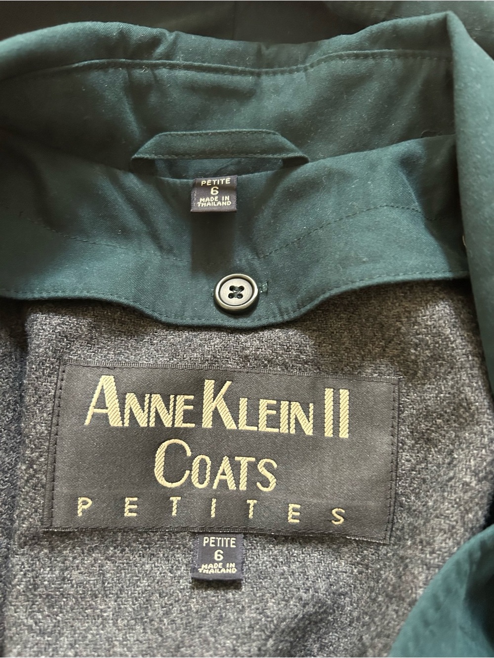 Anne Klein II Hunter Green Double Breasted Vintage Trench Coat 6 Petite - Picture 4 of 12